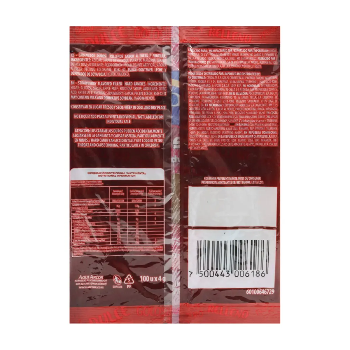 Caramelos duros rellenos sabor a fresa Arcor (400 g / 14.11 oz) - Miniatura 3