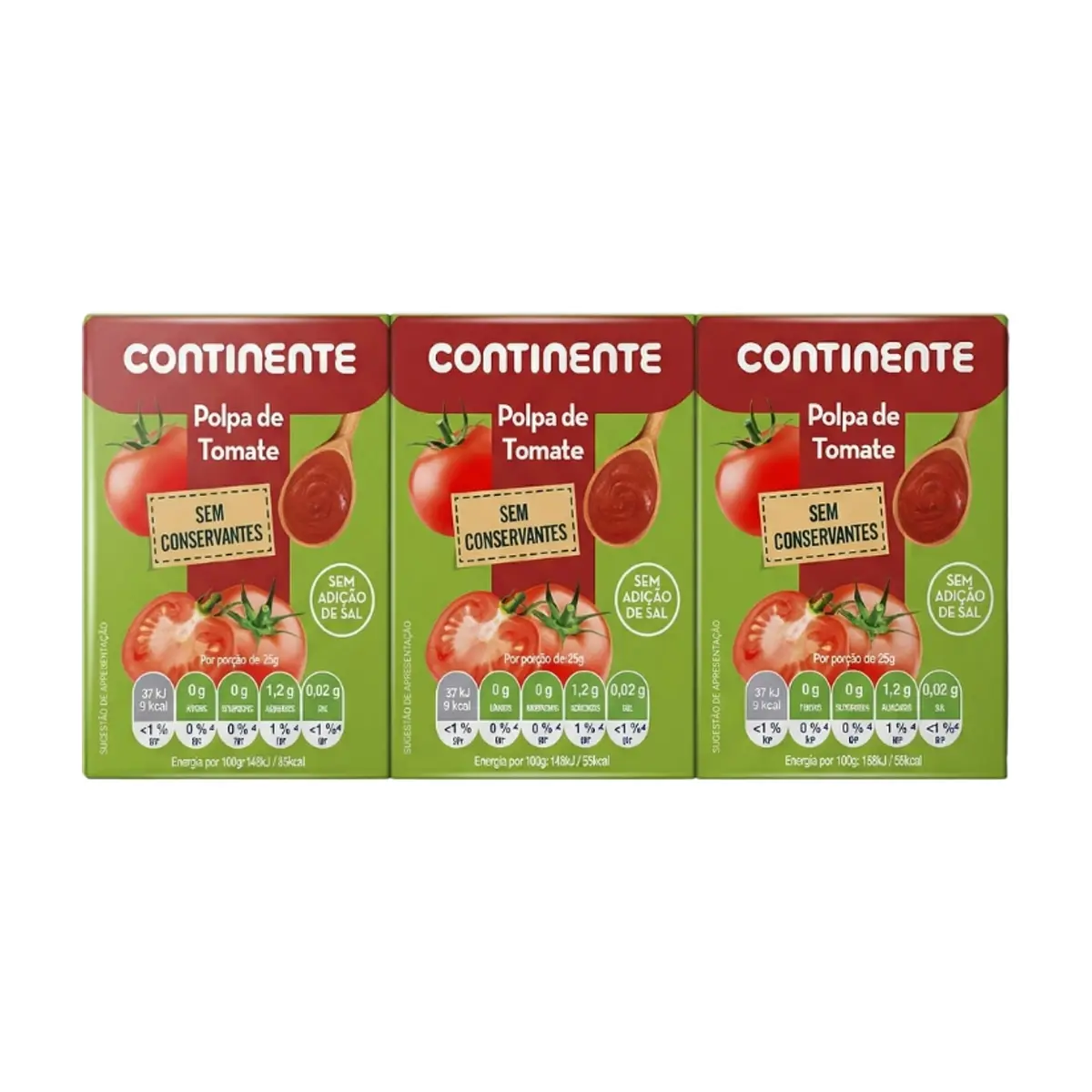 Pulpa de tomate pasteurizada Continente (3 x 210 g / 7.40 oz)