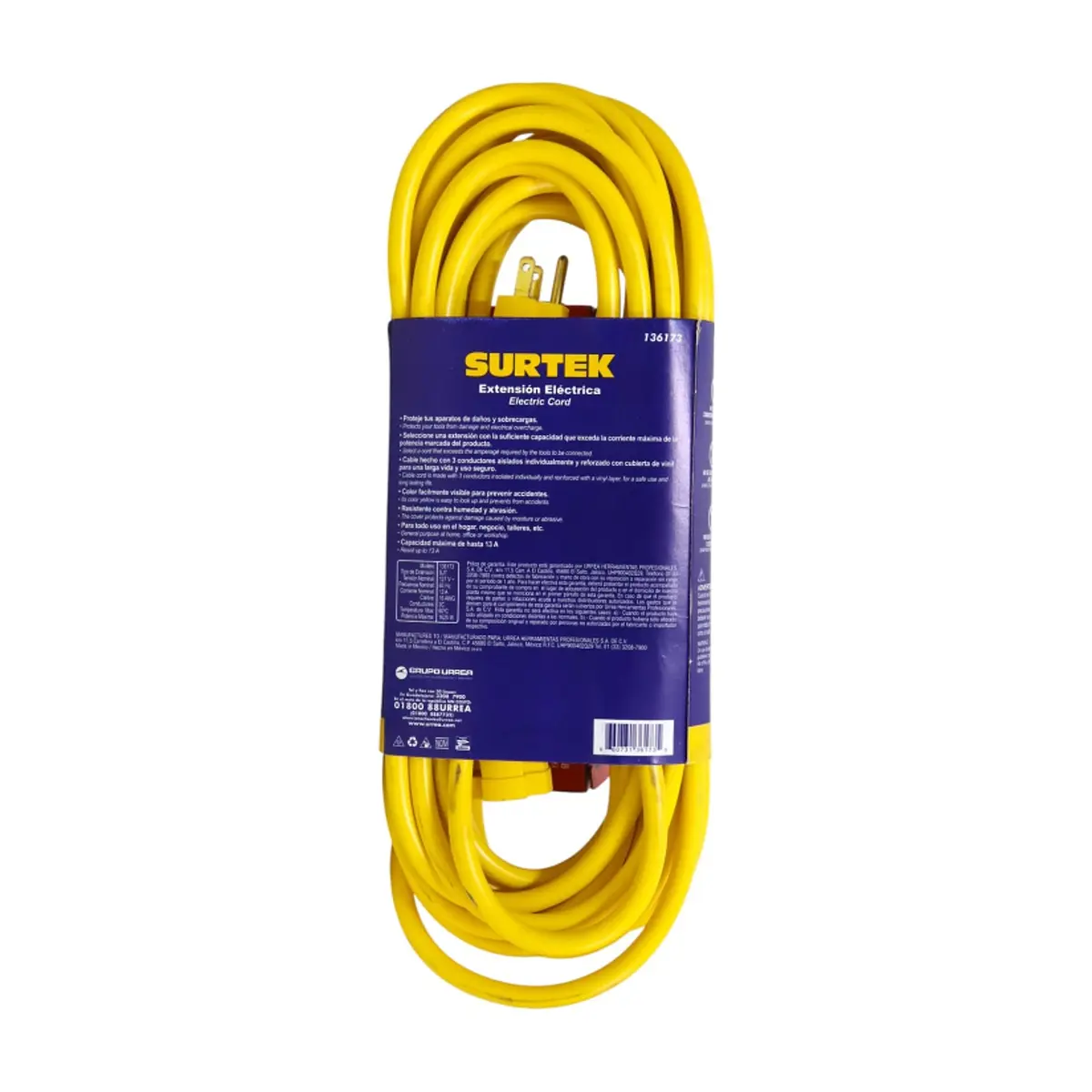Extensión eléctrica uso rudo color amarillo 10 m Surtek 136173 - Thumbnail 3