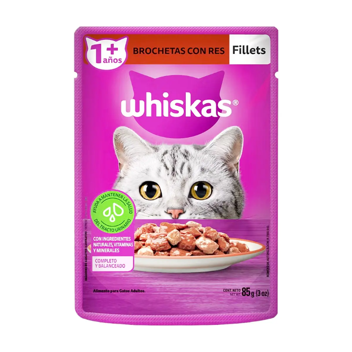 Comida para gatos adultos de brochetas con res Whiskas (85 g / 2.99 oz) - Thumbnail 3