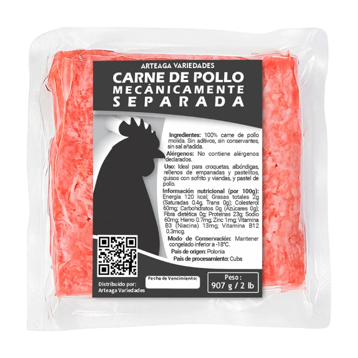 Carne de pollo mecánicamente separada Arteaga Variedades (907 g / 2 lb)