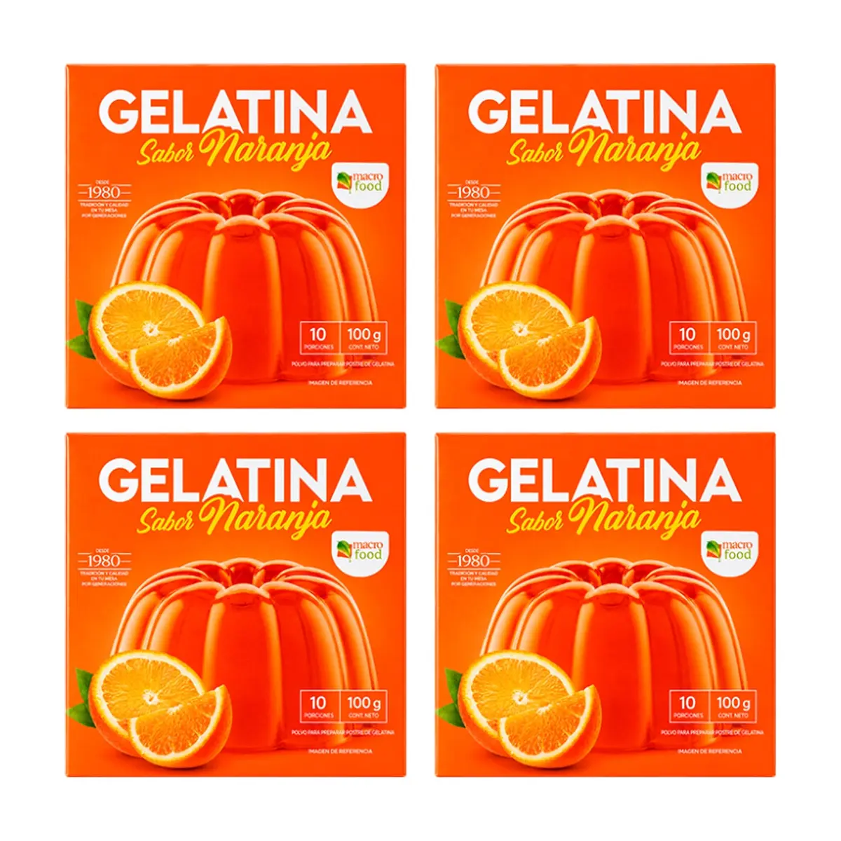 Gelatina sabor naranja Macro Food (4 x 100 g / 3.5 oz)