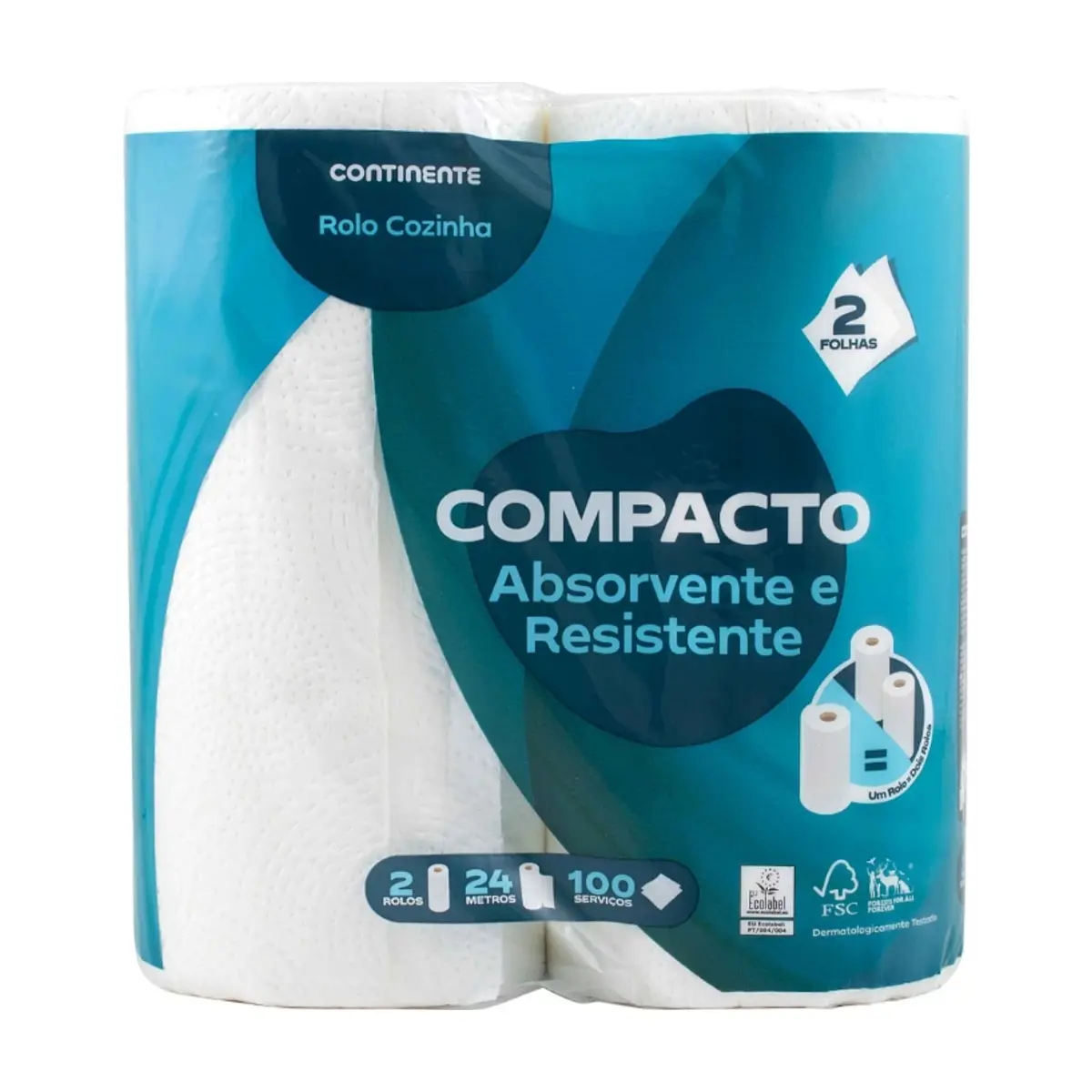 Rollo de cocina compacto de 2 capas Continente (2 rollos)
