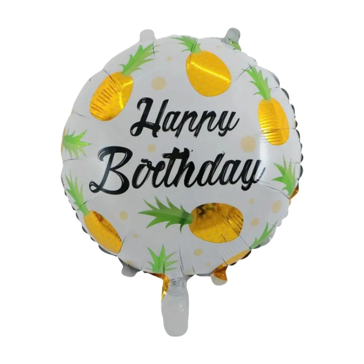 Globo con cartel de Happy Birthday y diseño con piñas amarillas 18 pulgadas Ballon