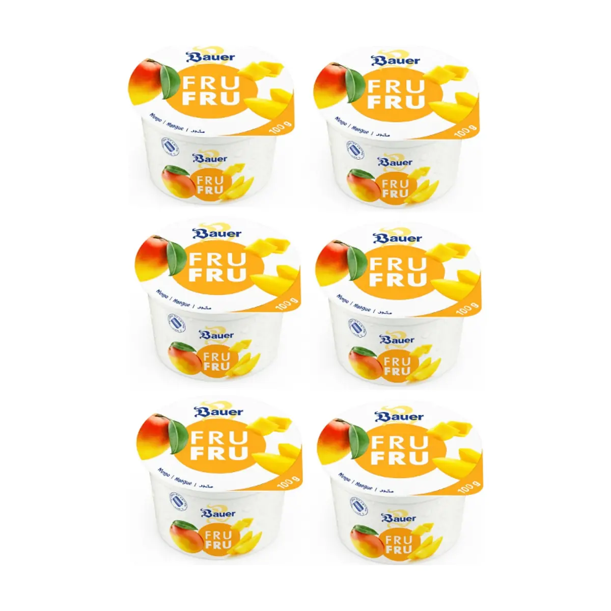 Yogur sabor mango Bauer Fru Fru (6 x 100g / 3.53oz)