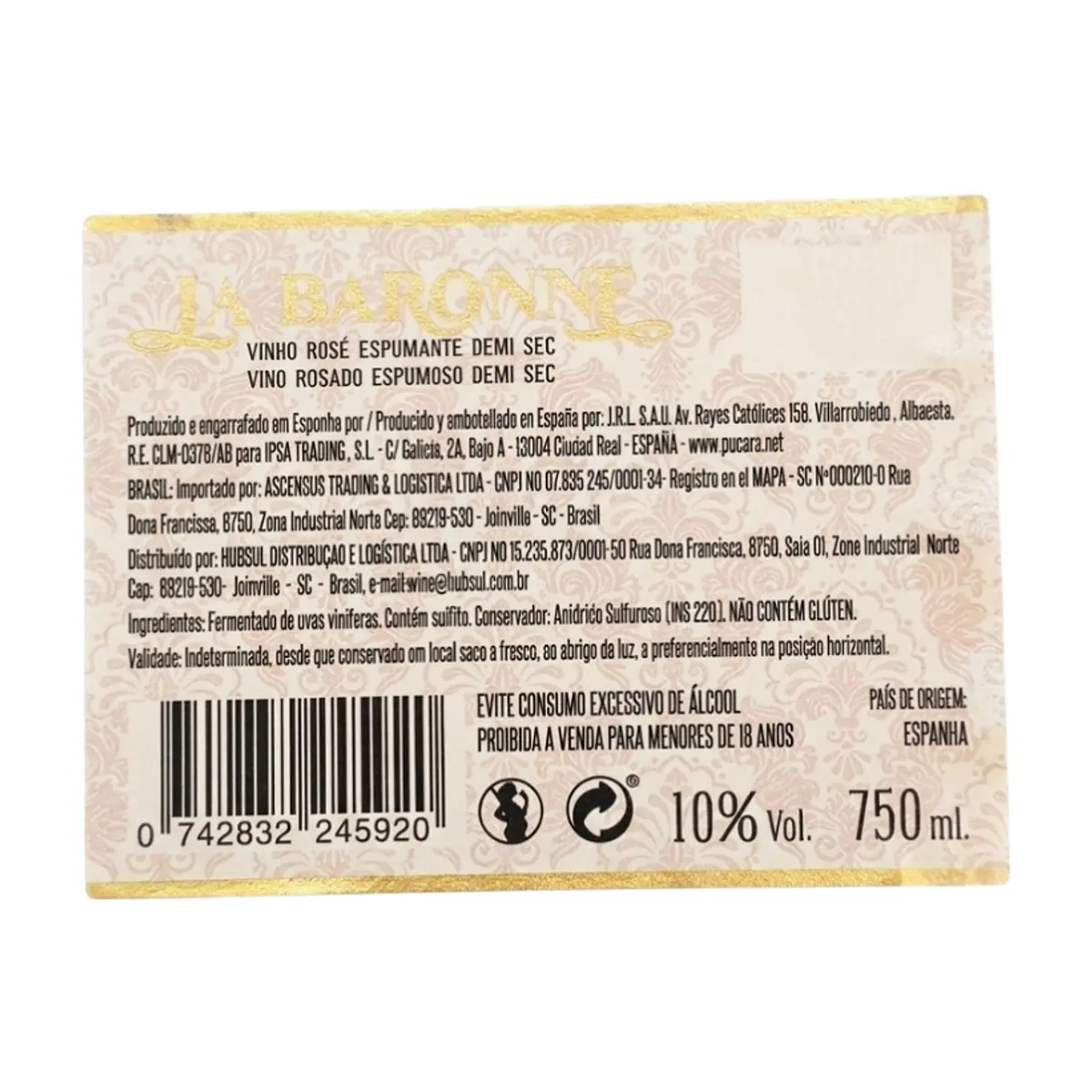 Vino rosado espumoso Demi Sec La Baronne (750 ml) - Thumbnail 3