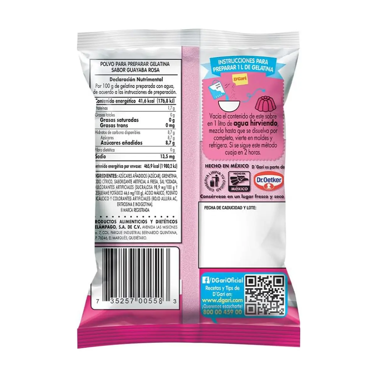 Polvo para preparar gelatina con agua sabor guayaba rosa D'Gari (120 g / 4.23 oz) - Thumbnail 2