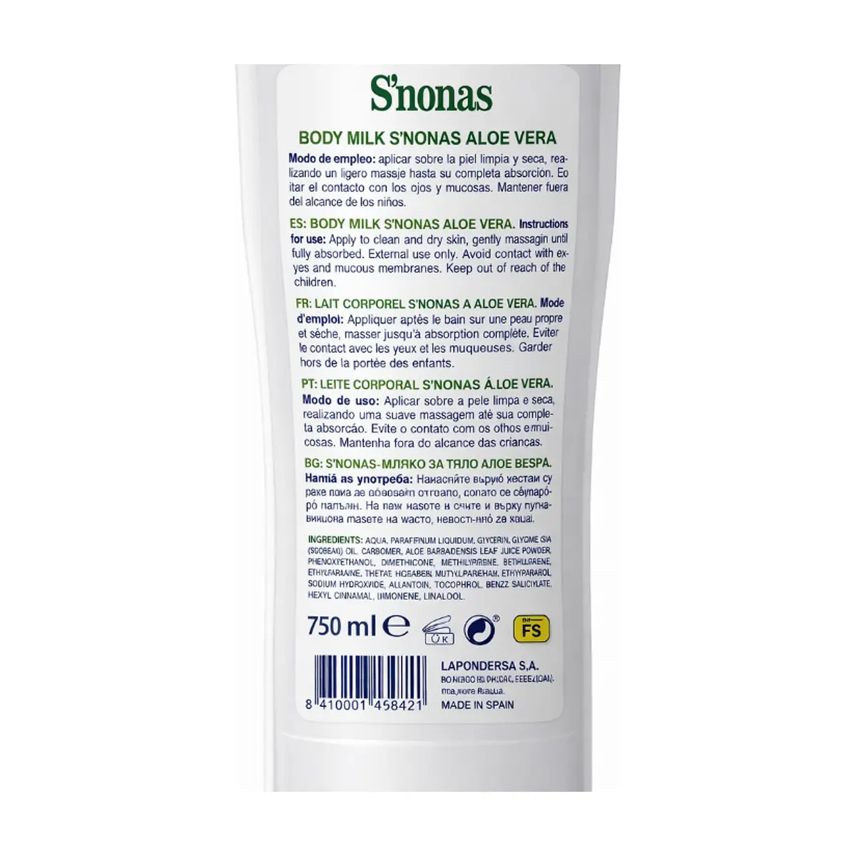 Crema corporal aloe vera S'nonas (750 ml) - Thumbnail 3
