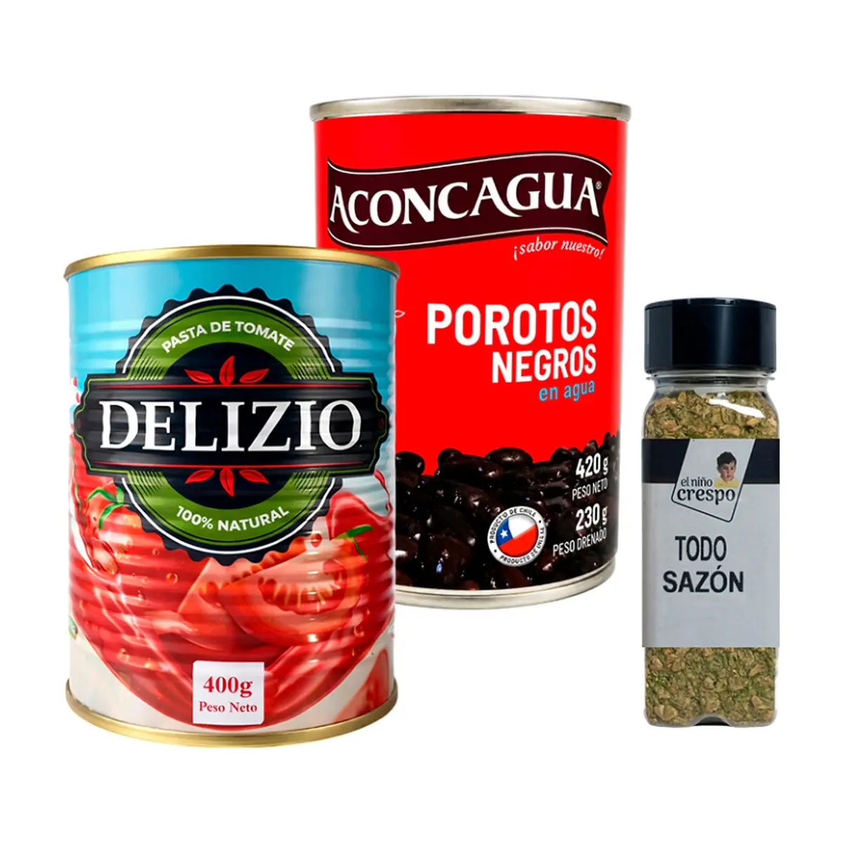 Combo: Porotos negros en agua + Todo sazón + Pasta de Tomate