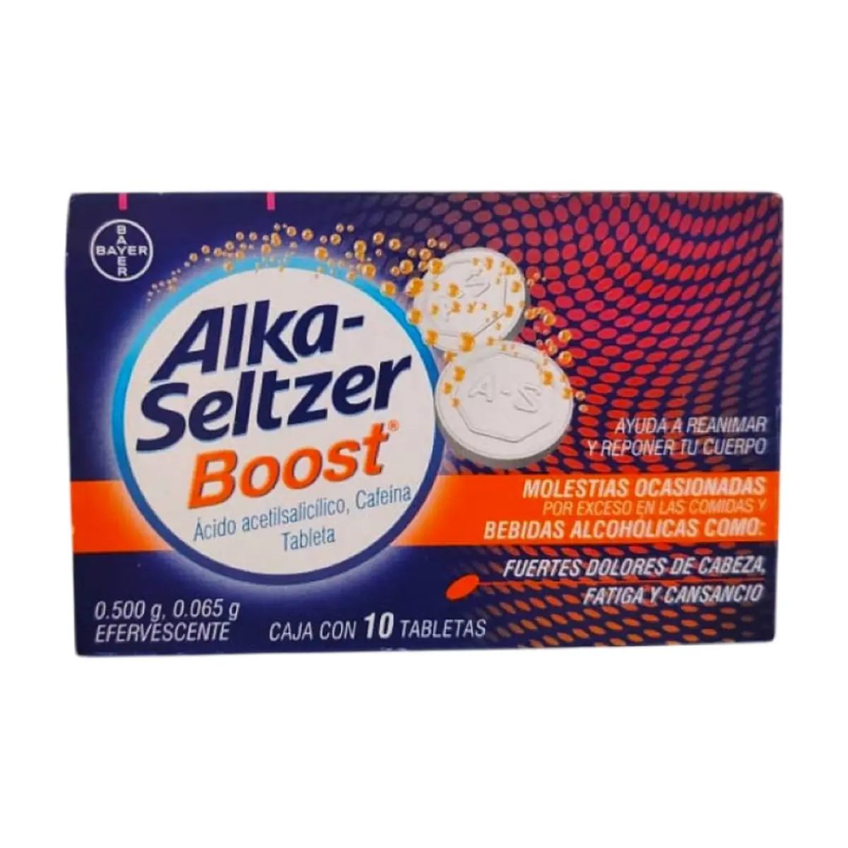 Ácido acetilsalicílico 500 mg + Cafeína 65 mg Bayer Alka-Seltzer Boost (10 tabletas) - Thumbnail 2