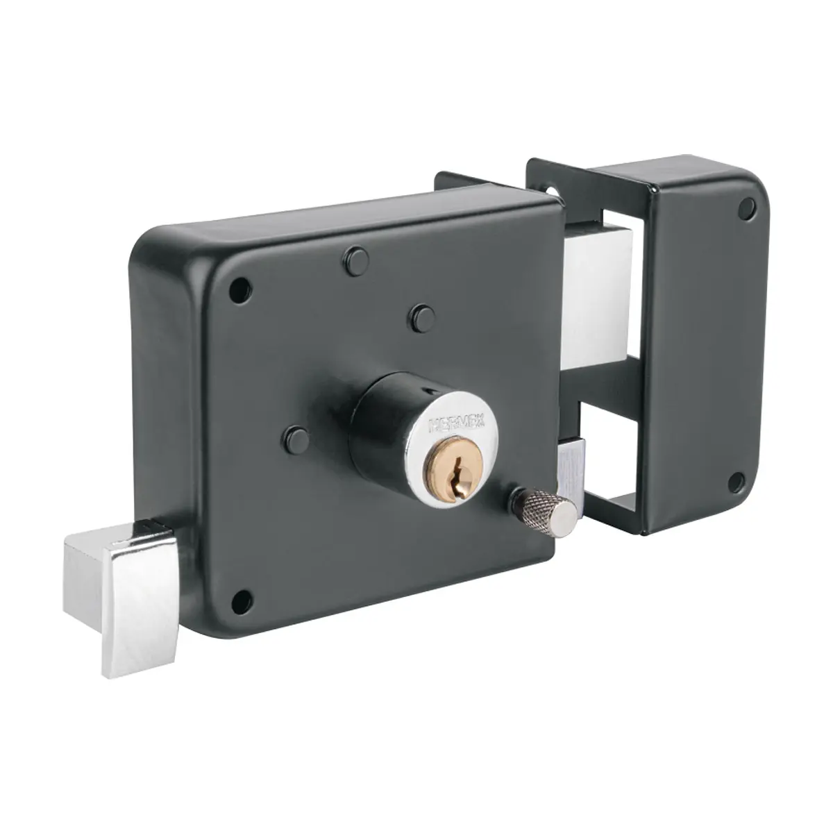 Cerradura de sobreponer derecha color negro mate Hermex CS-756D