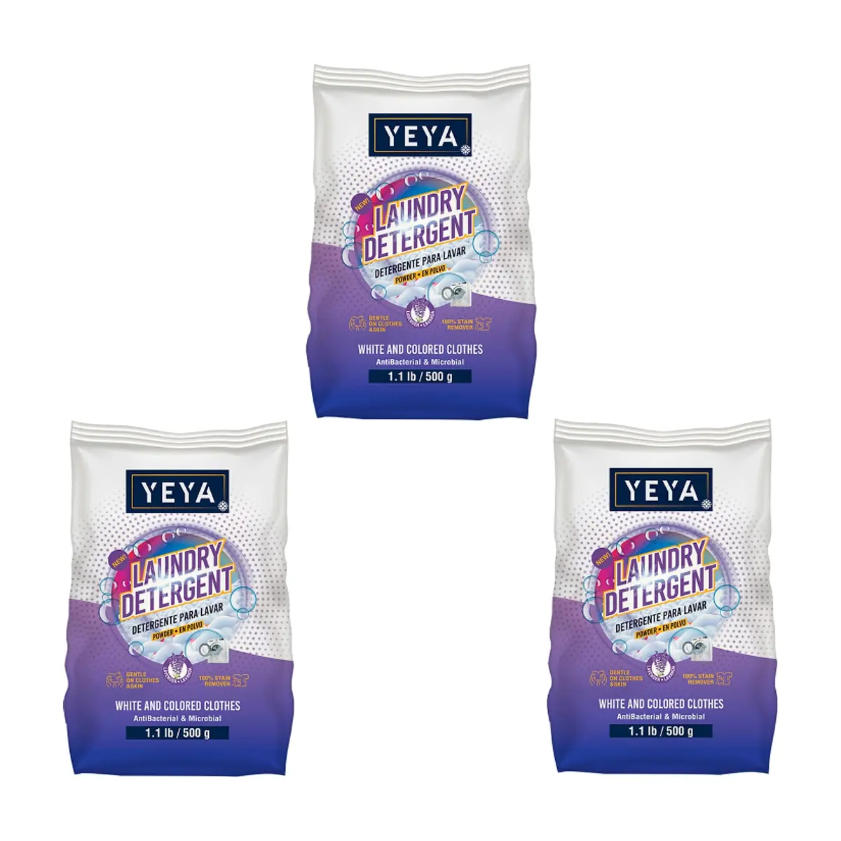 Detergente en polvo con aroma a lavanda Yeya (3 x 500 g / 1.1 lb)