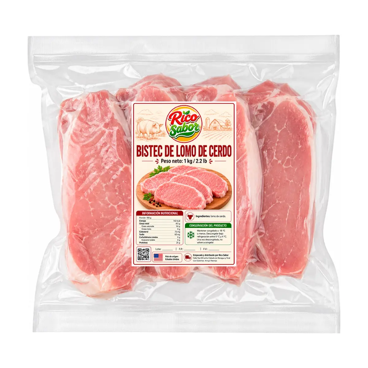 Bistec de lomo de cerdo Rico Sabor (1 kg / 2.2 lb)