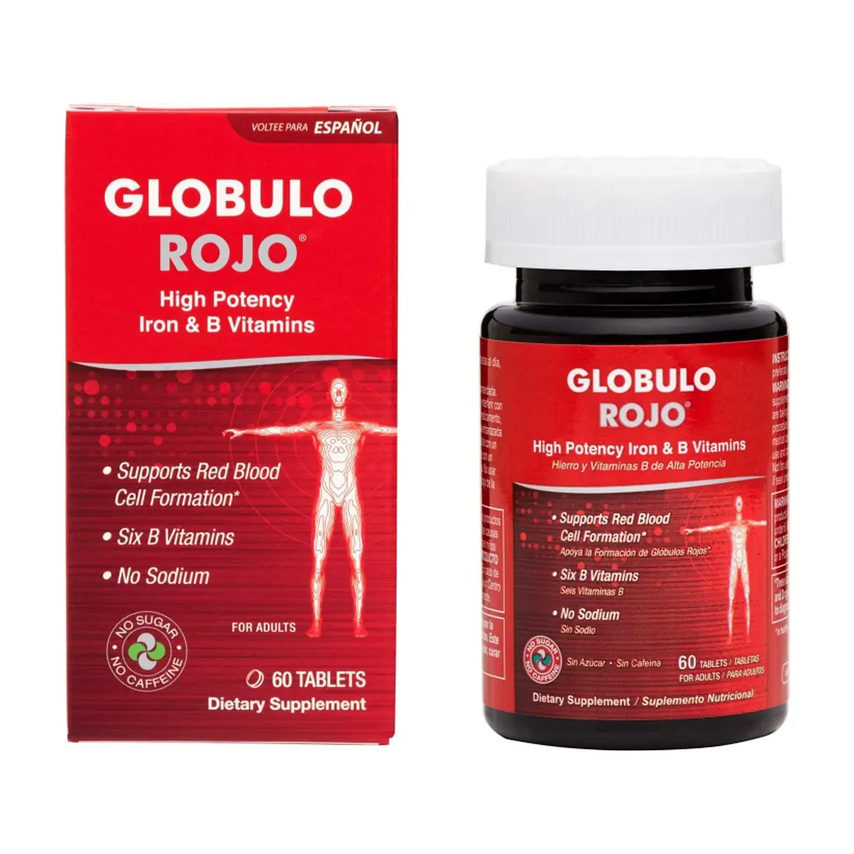 Hierro y vitaminas B de alta potencia para adultos Globulo Rojo (60 tabletas)