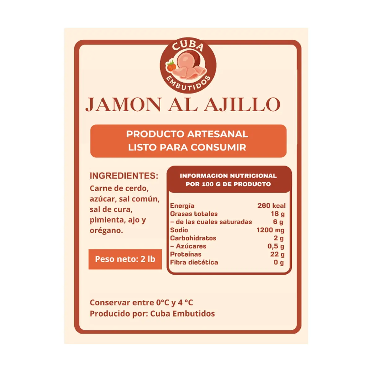 Jamón al ajillo Cuba Embutidos (907 g / 2 lb) - Thumbnail 4