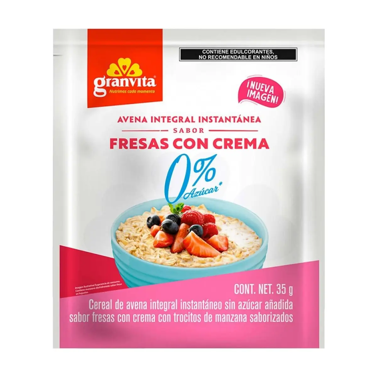 Avena integral instantánea sin azúcar sabor fresa con crema Granvita (35 g / 1.23 oz)