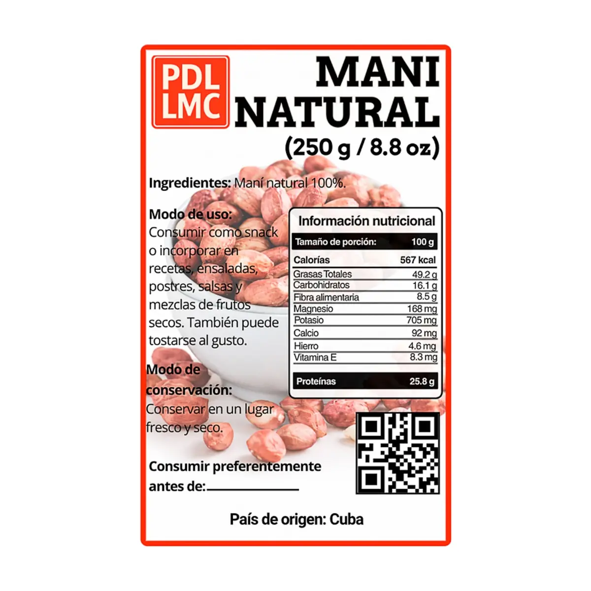 Maní natural PDL LMC (250 g / 8.8 oz) - Thumbnail 2