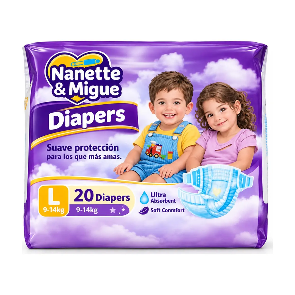 Pañales desechables para bebé talla L Nanette & Migue (20 U)