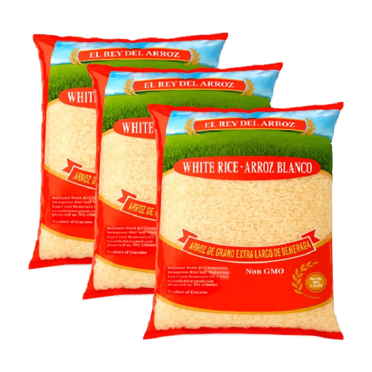 Arroz blanco de grano extra largo El rey del arroz (3 x 1 kg / 2.2 lb)