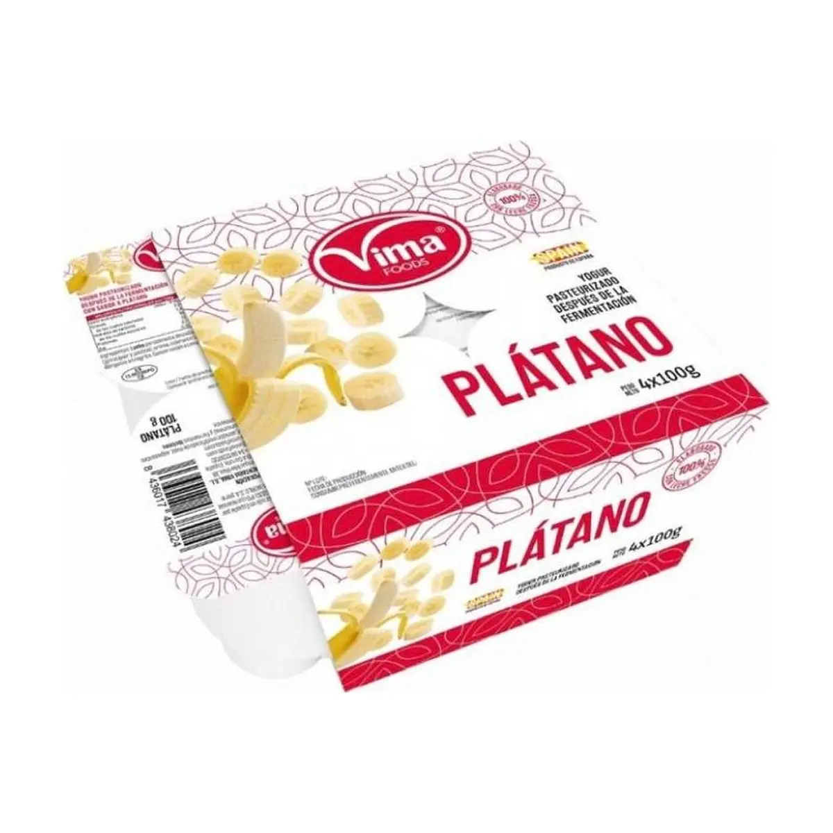 Yogurt sabor plátano Vima Foods (4 x 100 g / 3.52 oz) - Imagen 1