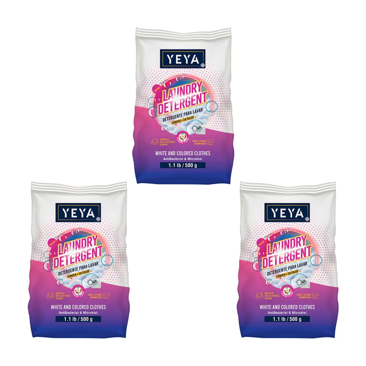 Detergente en polvo con aroma a flores Yeya (3 x 500 g / 1.1 lb) - Miniatura 1