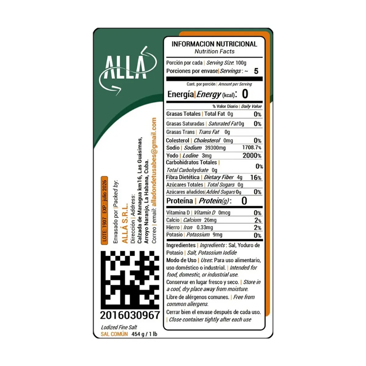 Sal fina yodada ALLÁ (454 g / 1 lb) - Thumbnail 4