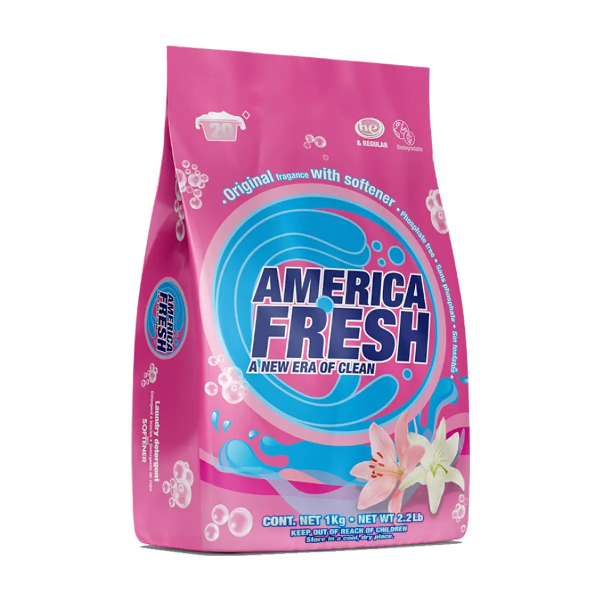 Detergente en polvo original con suavizante para ropa America Fresh (1 kg / 2.2 lb) - Imagen 1