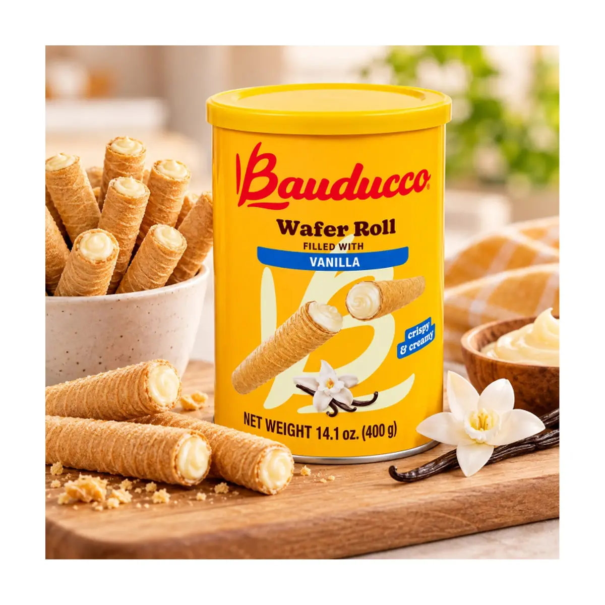 Rollitos de barquillo rellenos de crema de vainilla Bauducco (400 g / 14.1 oz) - Miniatura 4