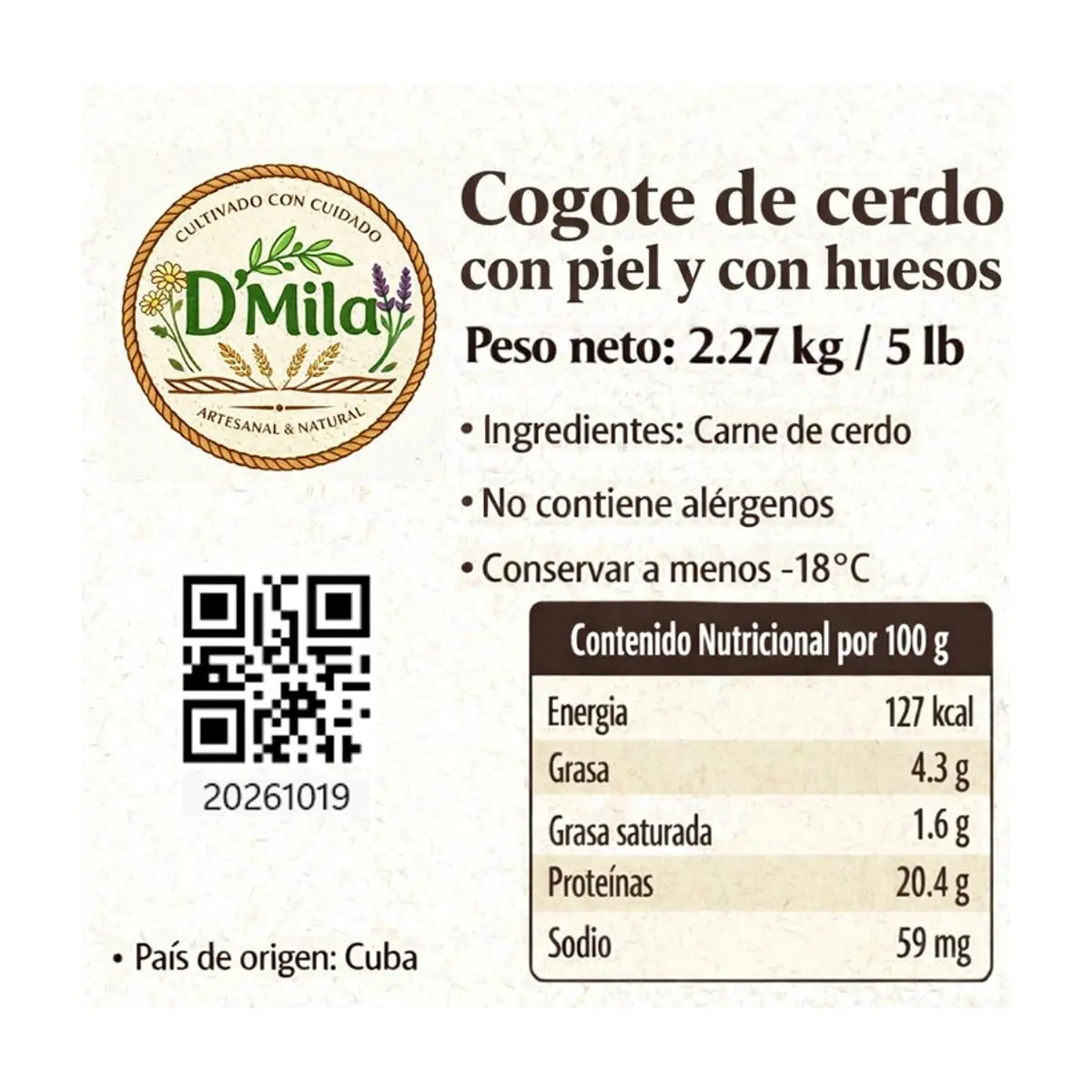 Cogote de cerdo con piel y con huesos D'Mila (2.27 kg / 5 lb) - Miniatura 4