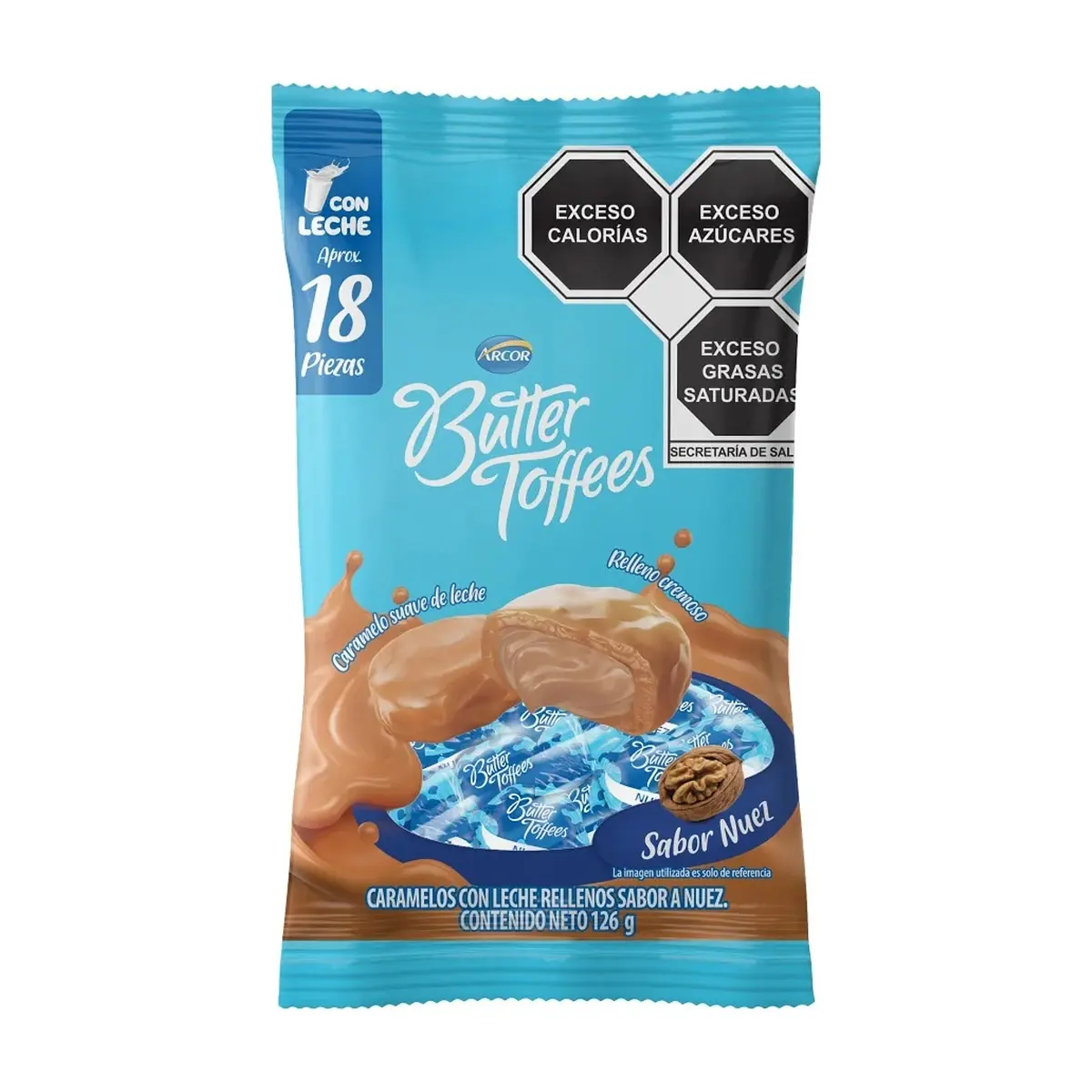 Caramelos con leche rellenos sabor nuez Arcor (126 g / 4.4 oz) - Imagen 1