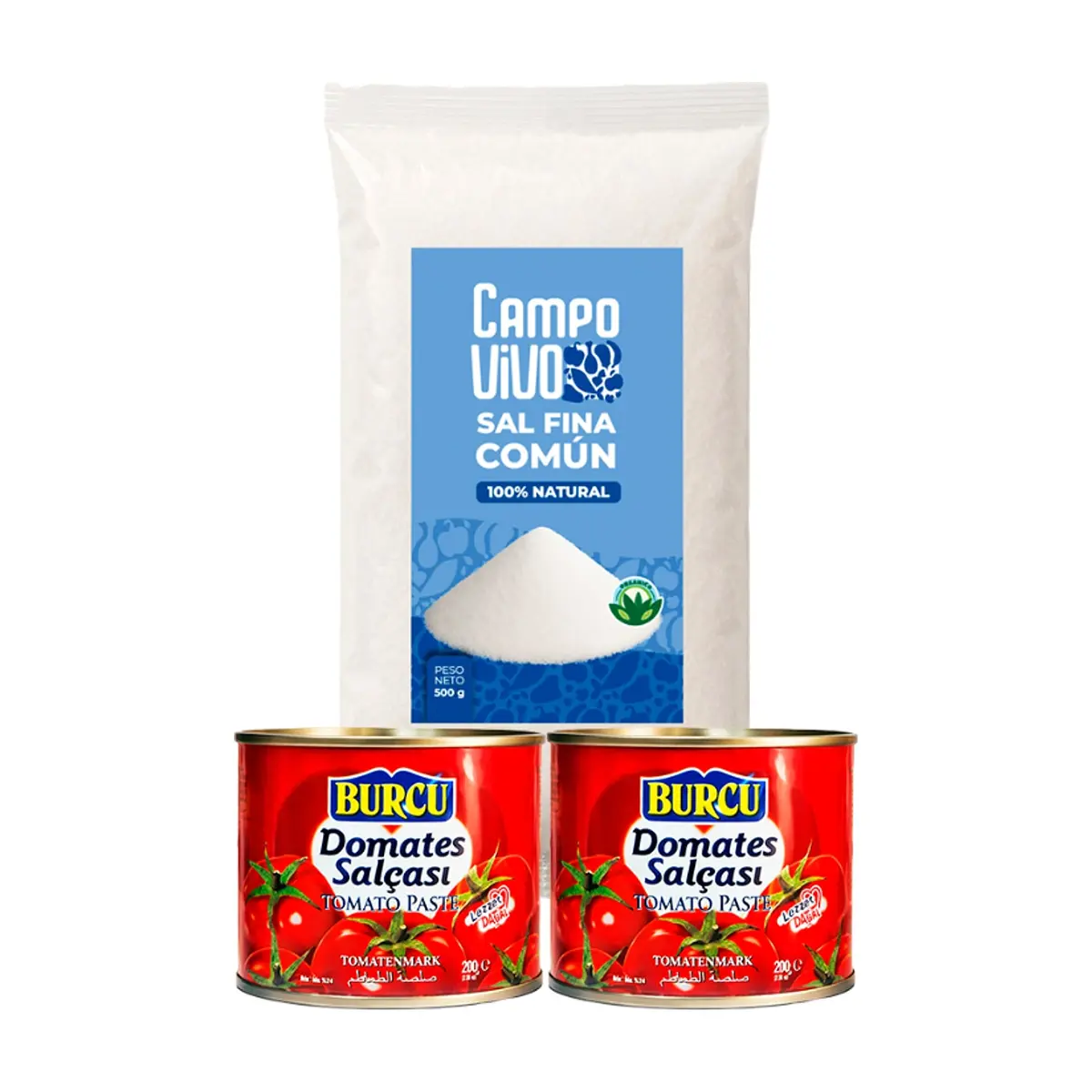 Combo básico: Pasta de tomate Burcu + Sal fina común Campo Vivo