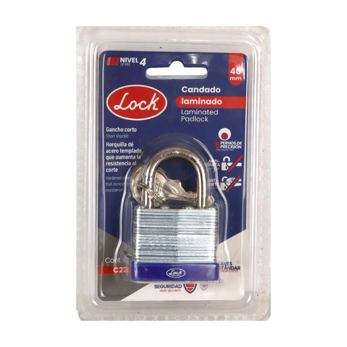 Candado laminado de gancho corto de 40 mm Lock C23S40 - Thumbnail 2