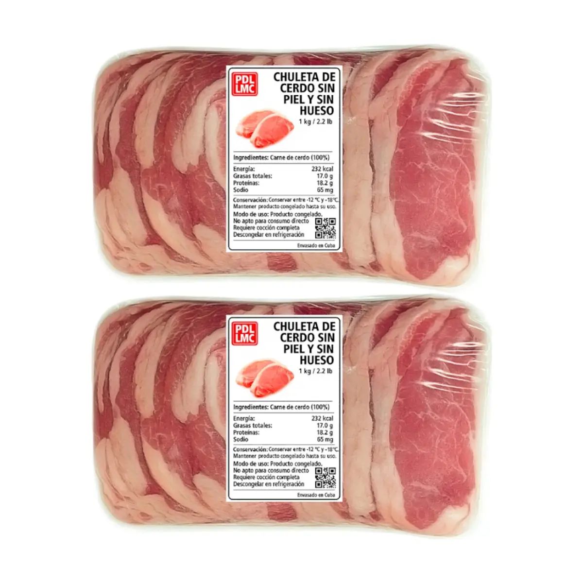 Chuleta de cerdo sin piel y sin hueso PDL LMC (2 x 1 kg / 2.2 lb)