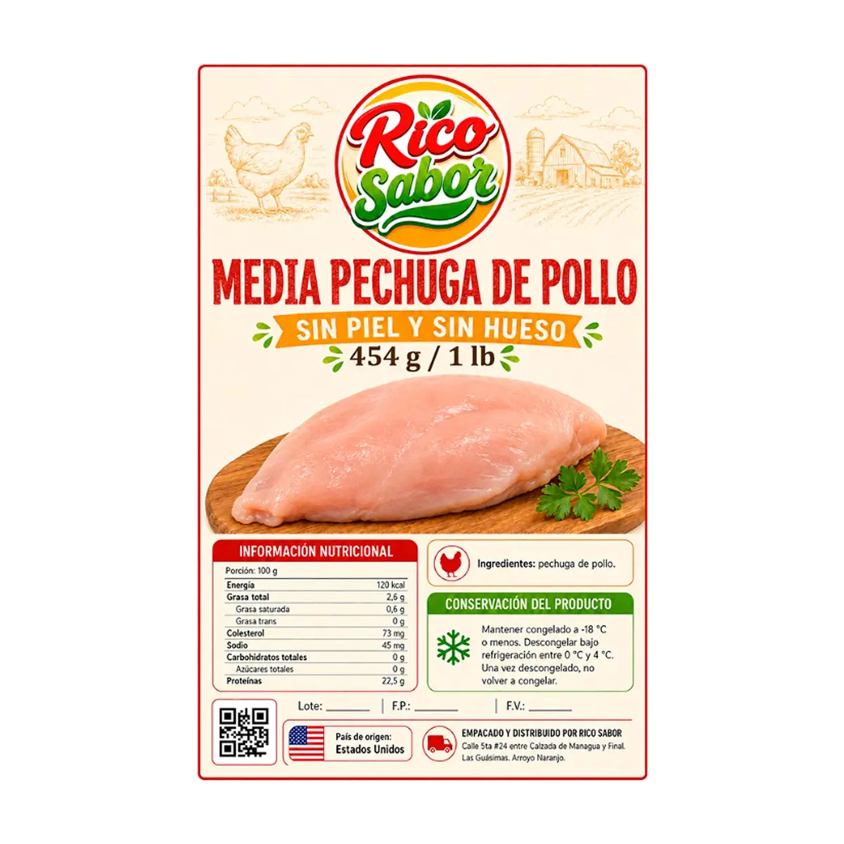 Media pechuga de pollo sin piel y sin hueso Rico Sabor (454 g / 1 lb) - Thumbnail 2