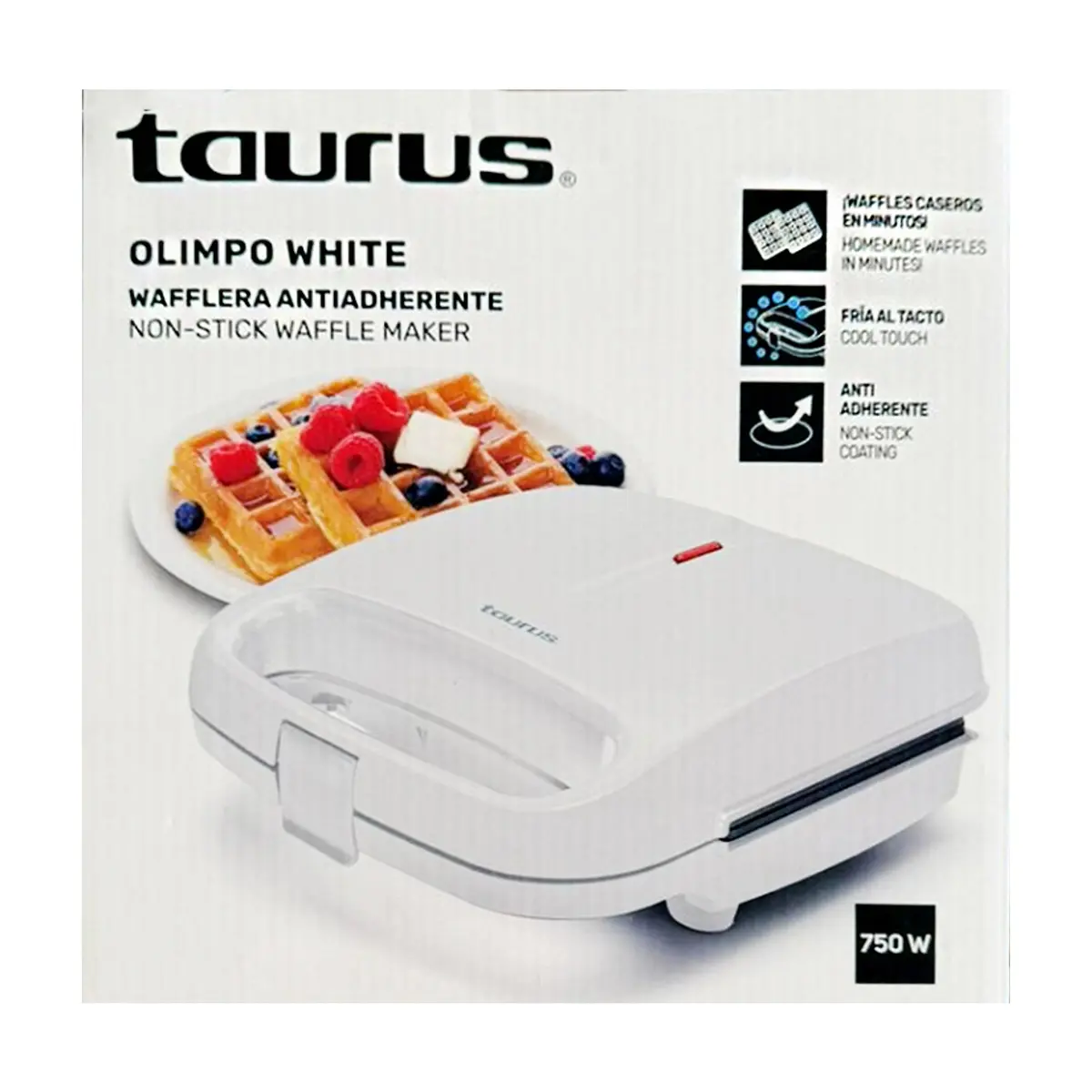 Wafflera antiadherente blanca 750 W Taurus OLIMPO - Thumbnail 2