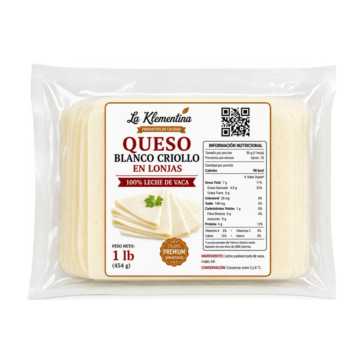 Queso blanco criollo en lonjas La Klementina (454 g / 1 lb) - Miniatura 1