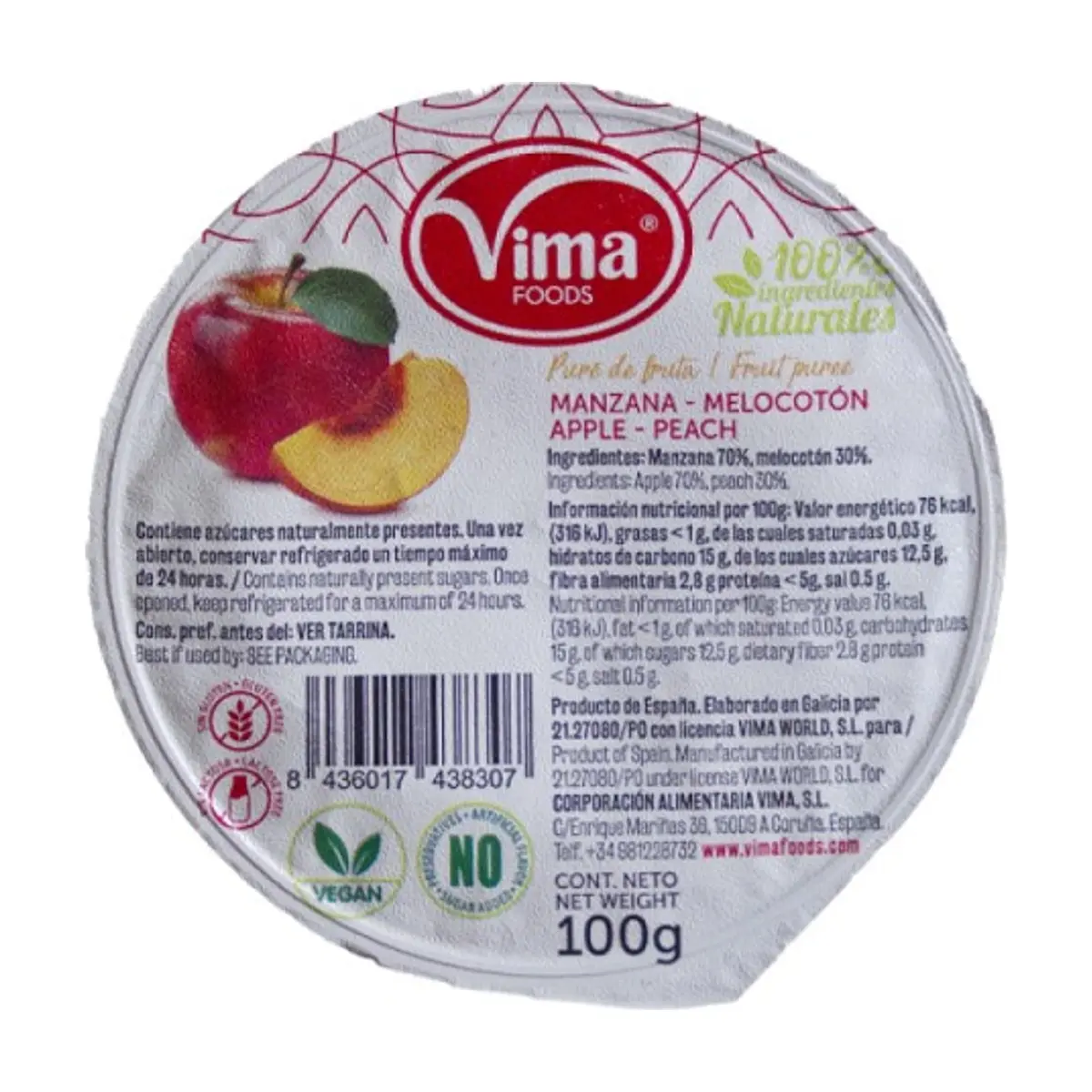 Puré de Manzana-Melocotón (100g) VIMA - Imagen 1