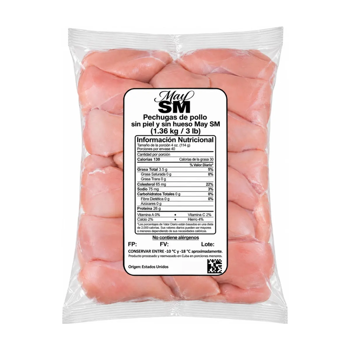 Pechugas de pollo sin piel y sin hueso May SM (1.36 kg / 3 lb)