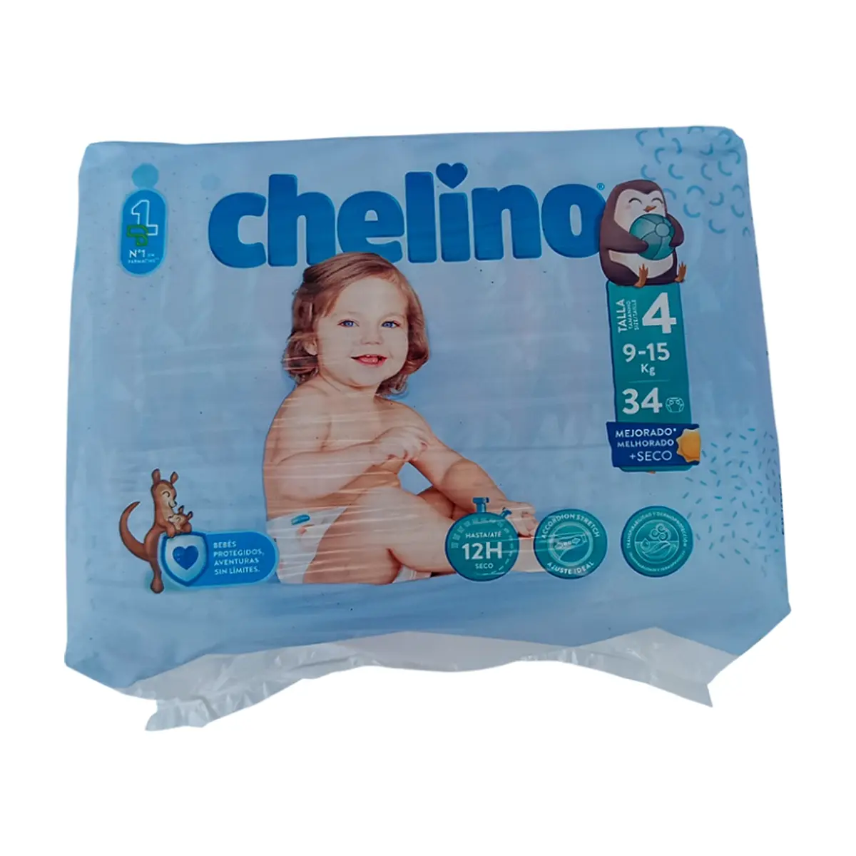 Pañales desechables para bebé Talla 4 de 9-15 kg Chelino (34 U)