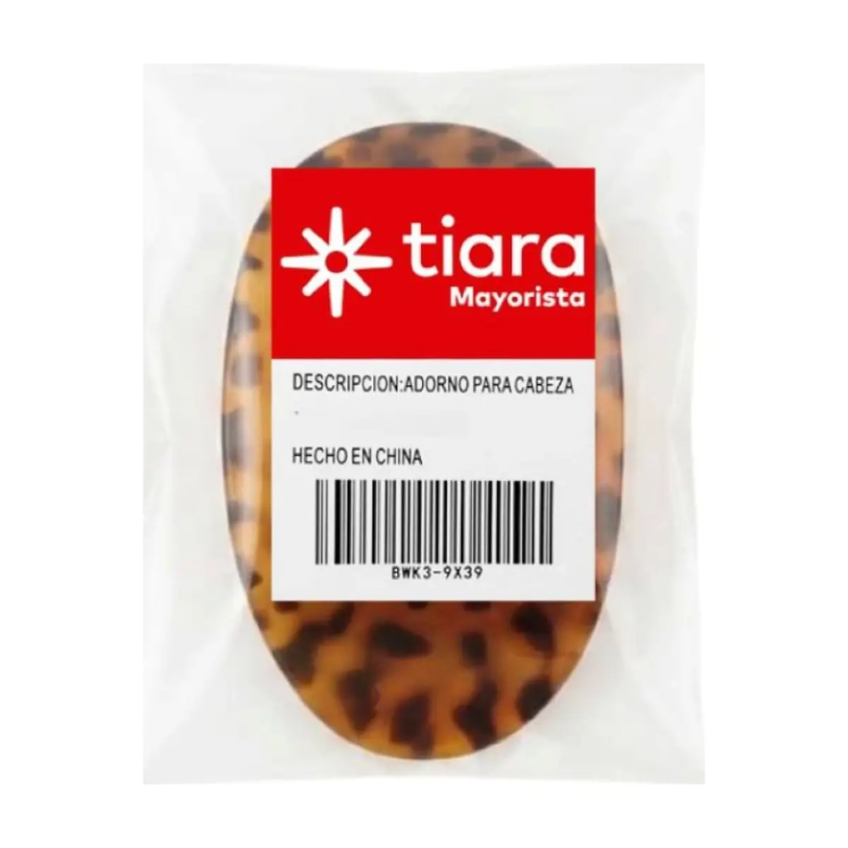 Pinza -pellizco- para el cabello ovalada con estampado de leopardo carmelita Tiara - Thumbnail 4