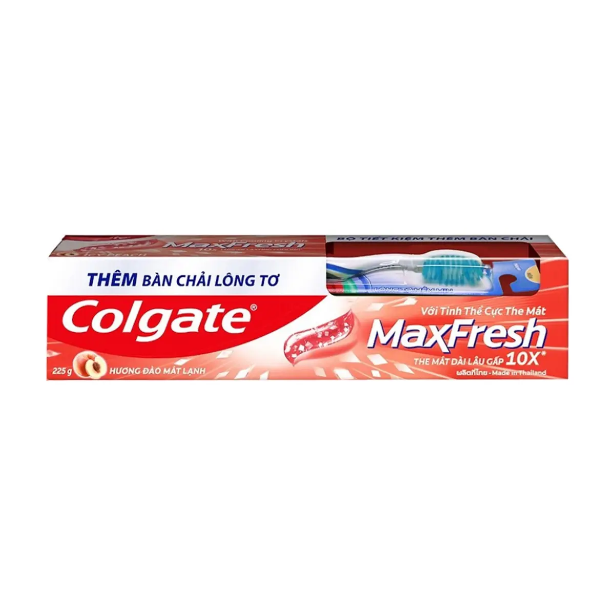 Cepillo de dientes para adultos + Pasta dental Icy Peach Max Fresh Colgate (225 g / 7.93 oz)