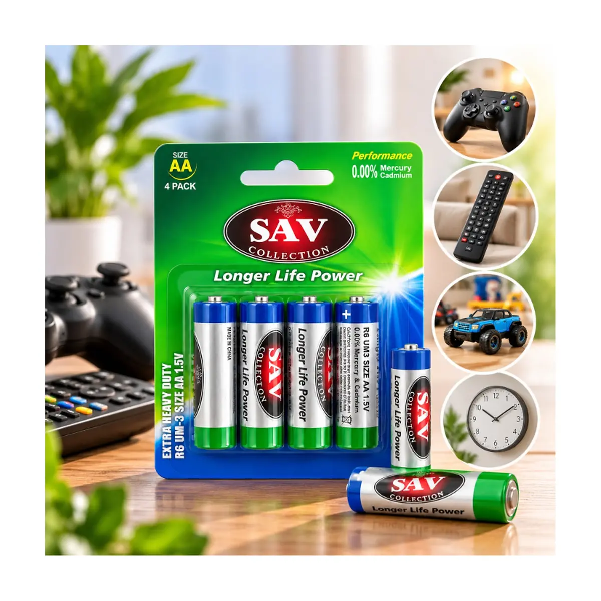 Pilas AA de larga duración y alta resistencia, 1.5V SAV Collection (4 U) - Thumbnail 3