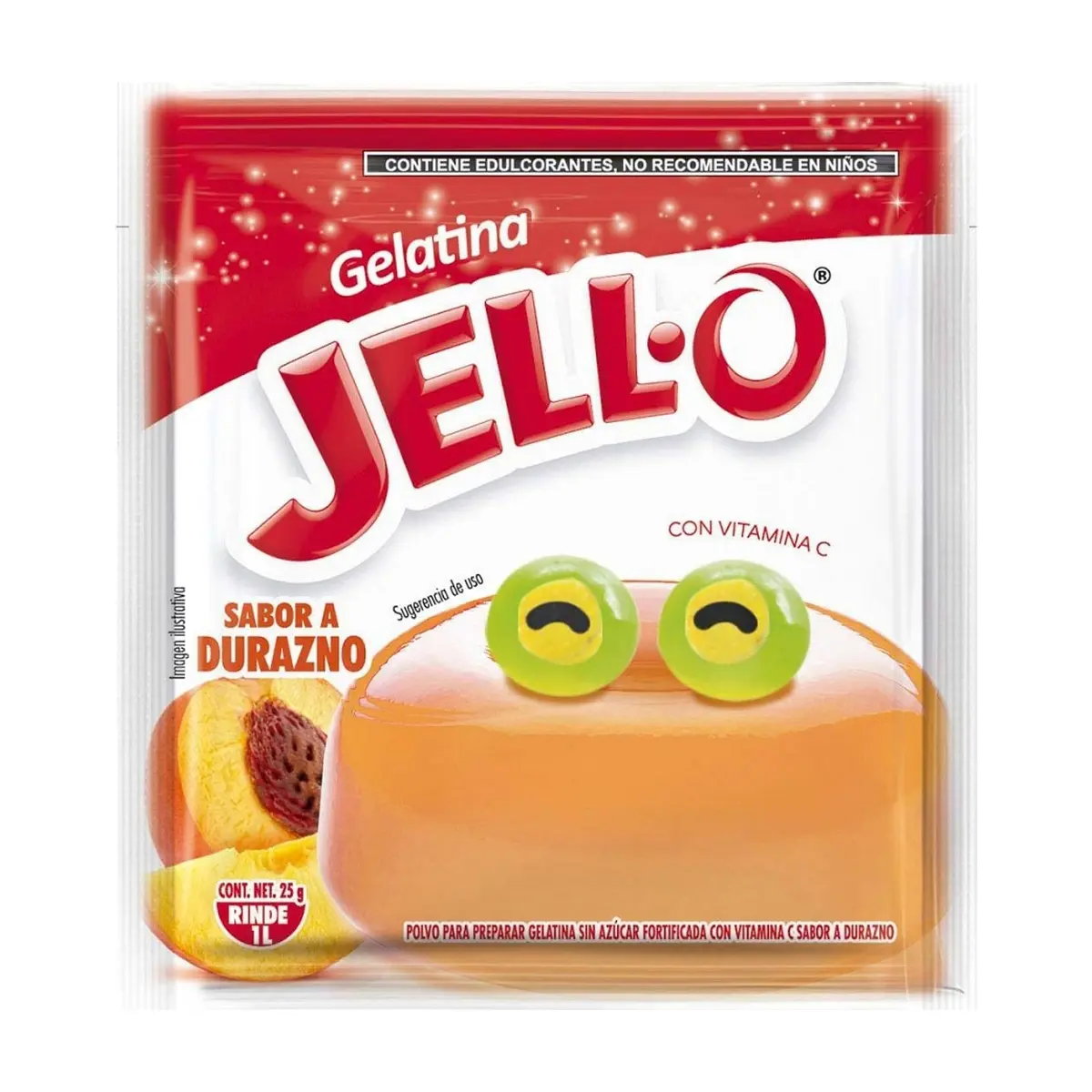 Gelatina sin azúcar fortificada con Vit C sabor durazno Jell-O (25 g) - Miniatura 1