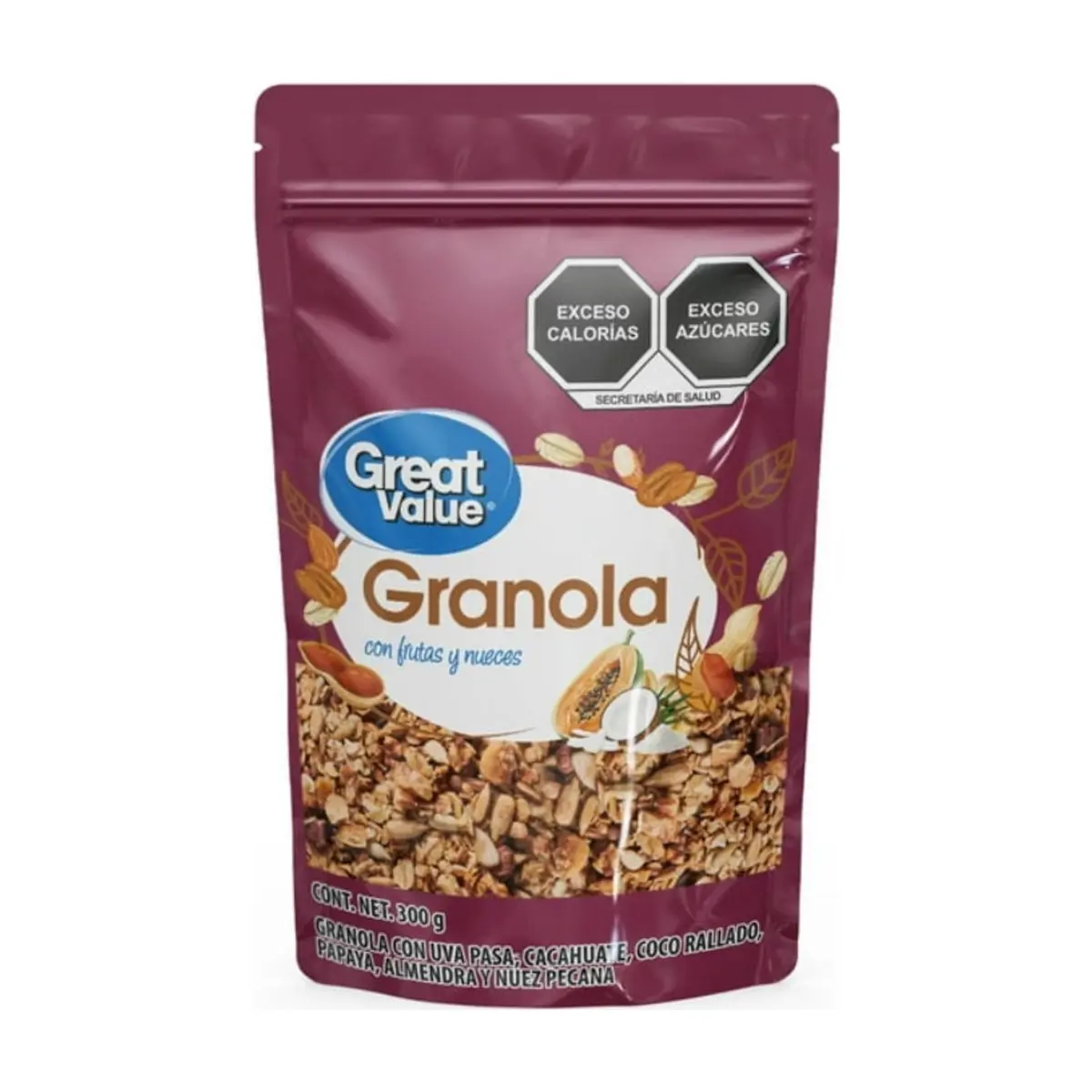Granola con frutas y nueces Great Value (300 g / 10.58 oz)