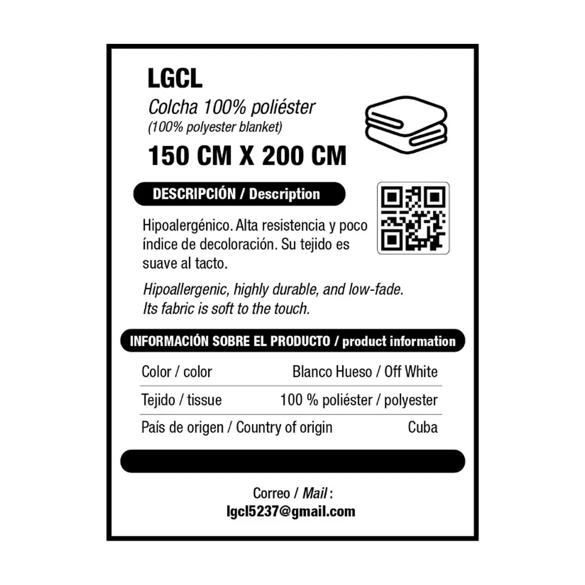 Colcha 100 % poliéster color blanco LGCL 150 cm x 200 cm - Miniatura 3