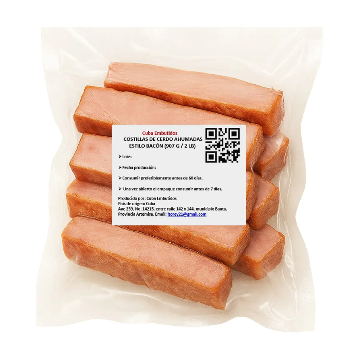 Costillas de cerdo ahumadas estilo bacón Cuba Embutidos (907 g / 2 lb) - Thumbnail 3