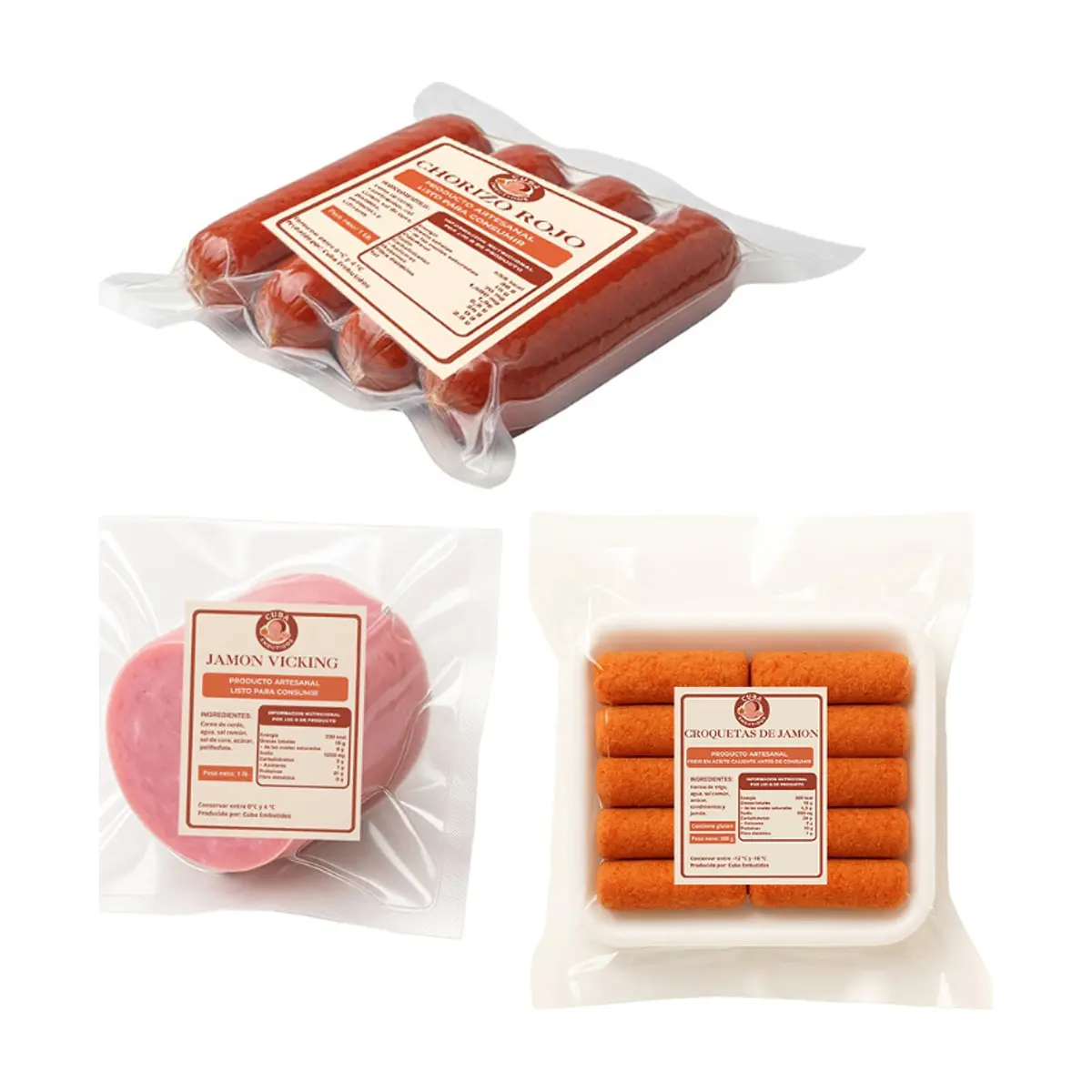 Chorizos rojos + jamon vicky + croquetas de jamon