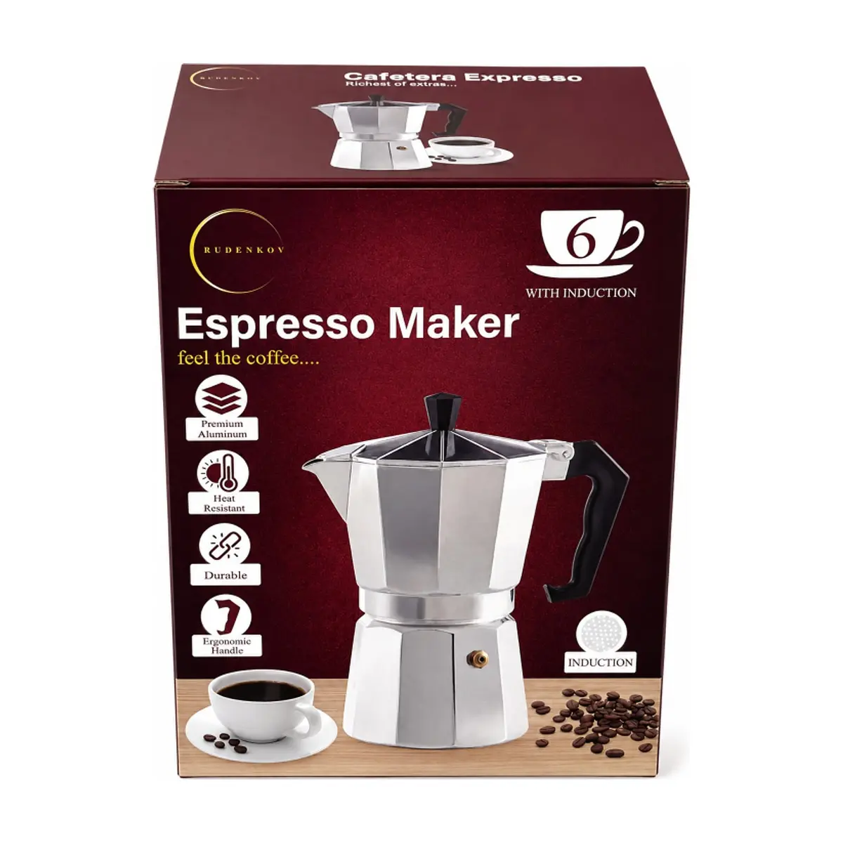 Cafetera expresso de inducción de 6 tazas de café Rudenkov - Thumbnail 2