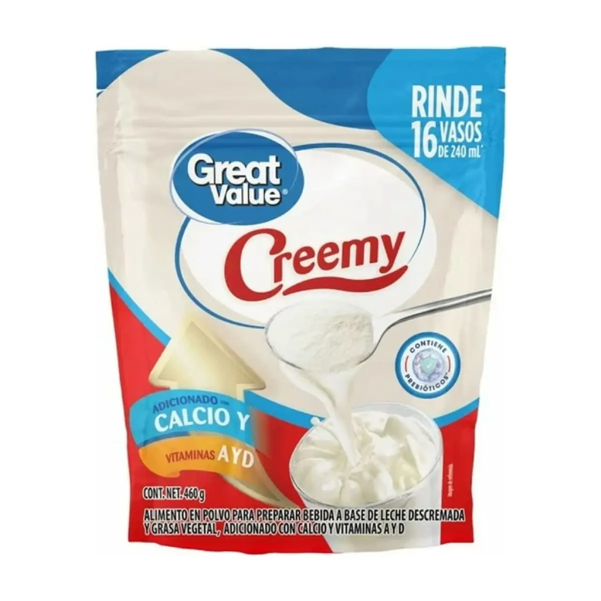 Alimento en polvo para preparar bebida a base de leche descremada y grasa vegetal Creemy Great Value (460 g / 1.01 lb)