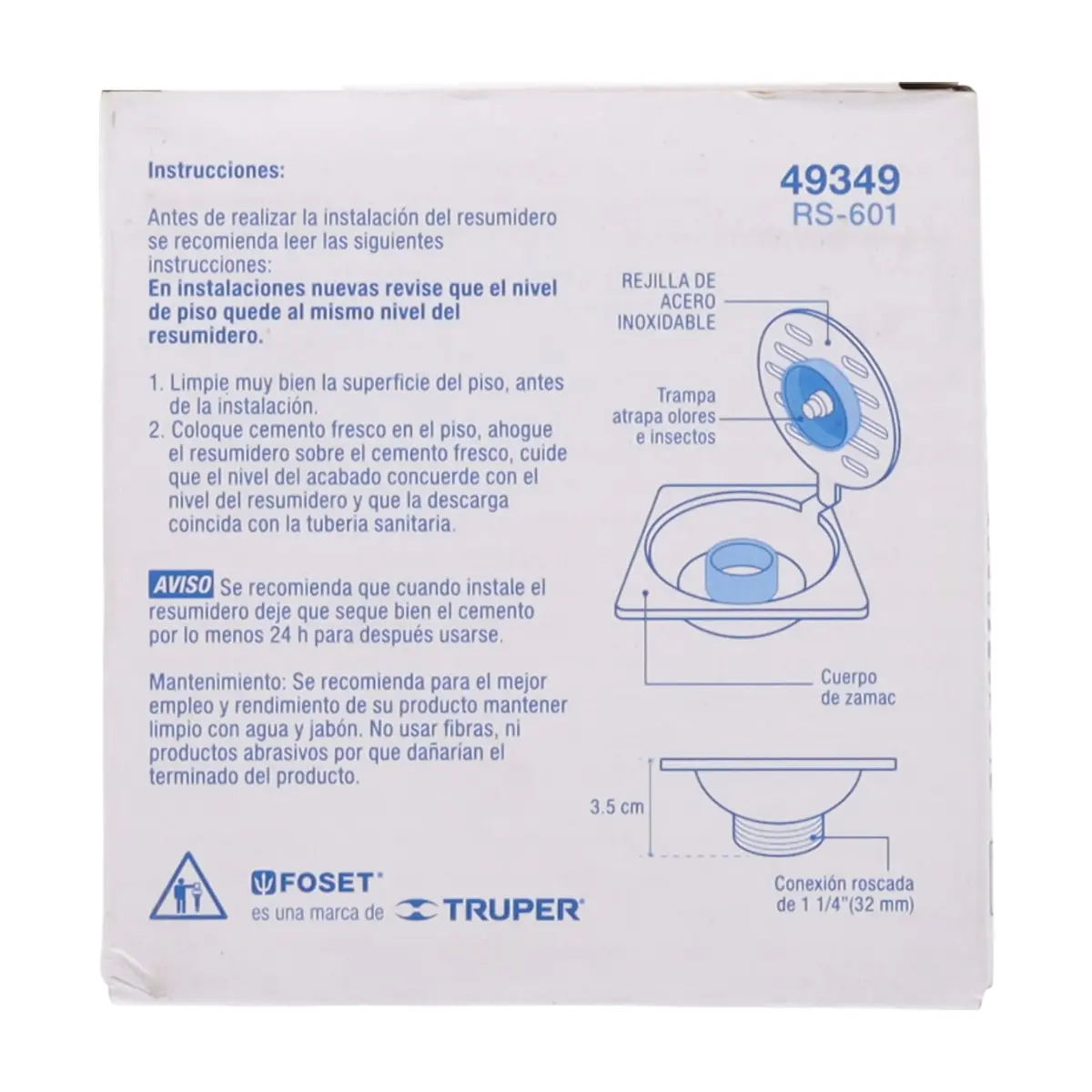 Rejilla de acero inoxidable 4" x 4" FOSET RS-601 - Thumbnail 3